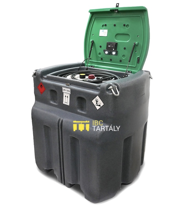 IBC tartály 980 liter ADR felmentéssel ADR felmentéssel 980 literes műanyag IBC tartály, nagyobb mennyígégű gázolaj kiszállításához a munkagépekhez